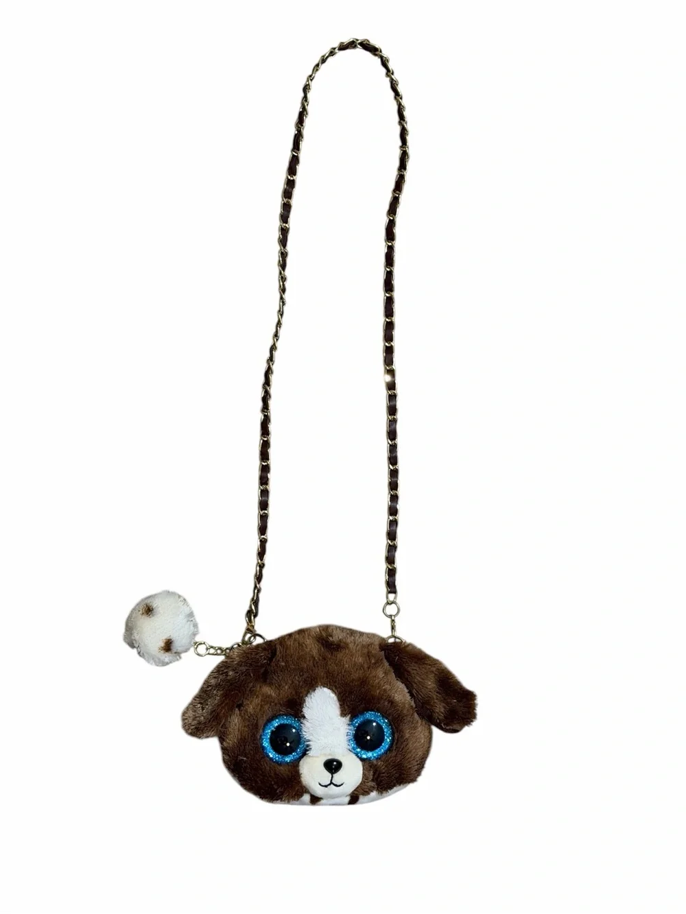 TY Inc Plush Puppy Crossbody Bag for Kids - Brown with Blue Eyes